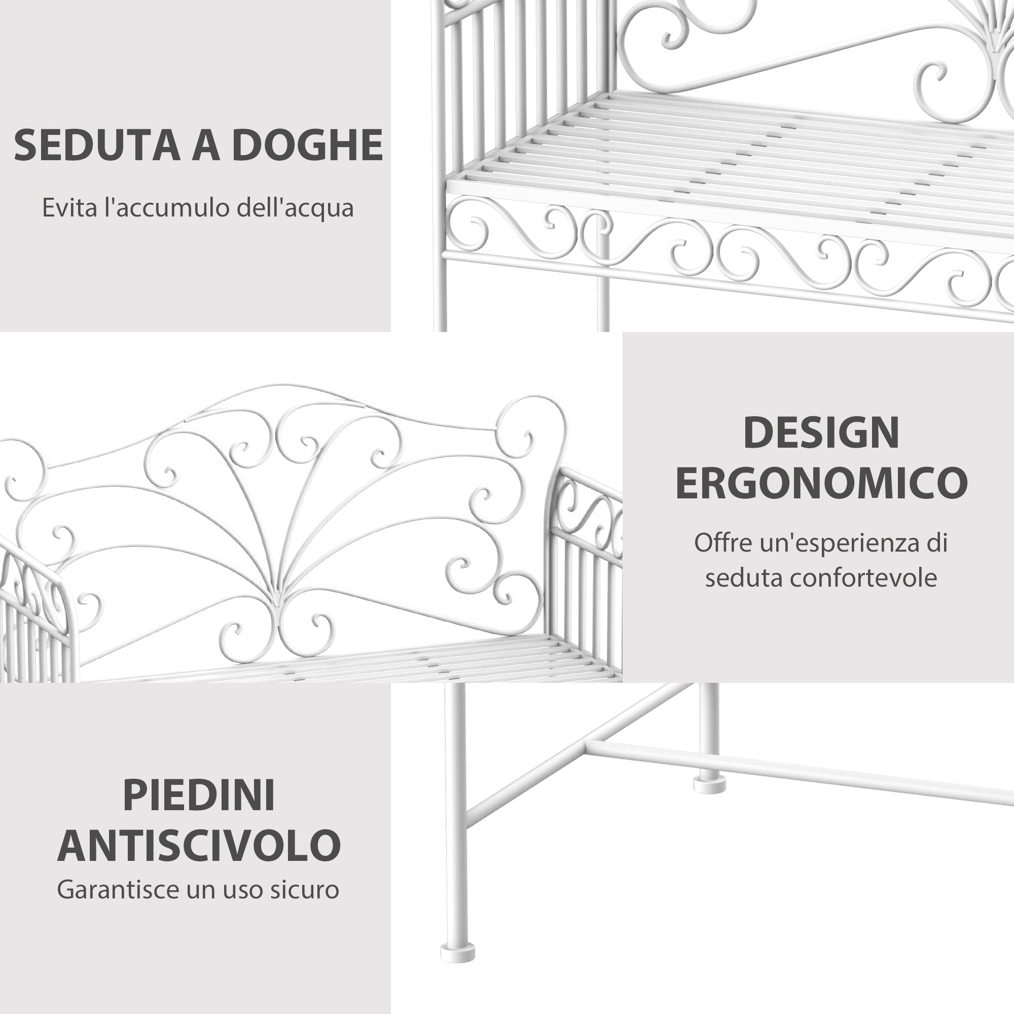 2-Seater Outdoor Bench, Romantic Style Iron Garden Bench 113.5 x 50 x 96cm White - Borge' Group Limited