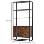 Wall bookcase shelf with doors and 3 wooden and black metal shelves - Borgè
