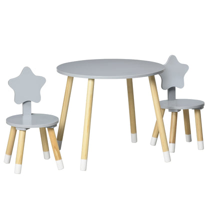 set table with 2 children's chairs in wood, age from 18 months to 4 years, Grey - Borgè