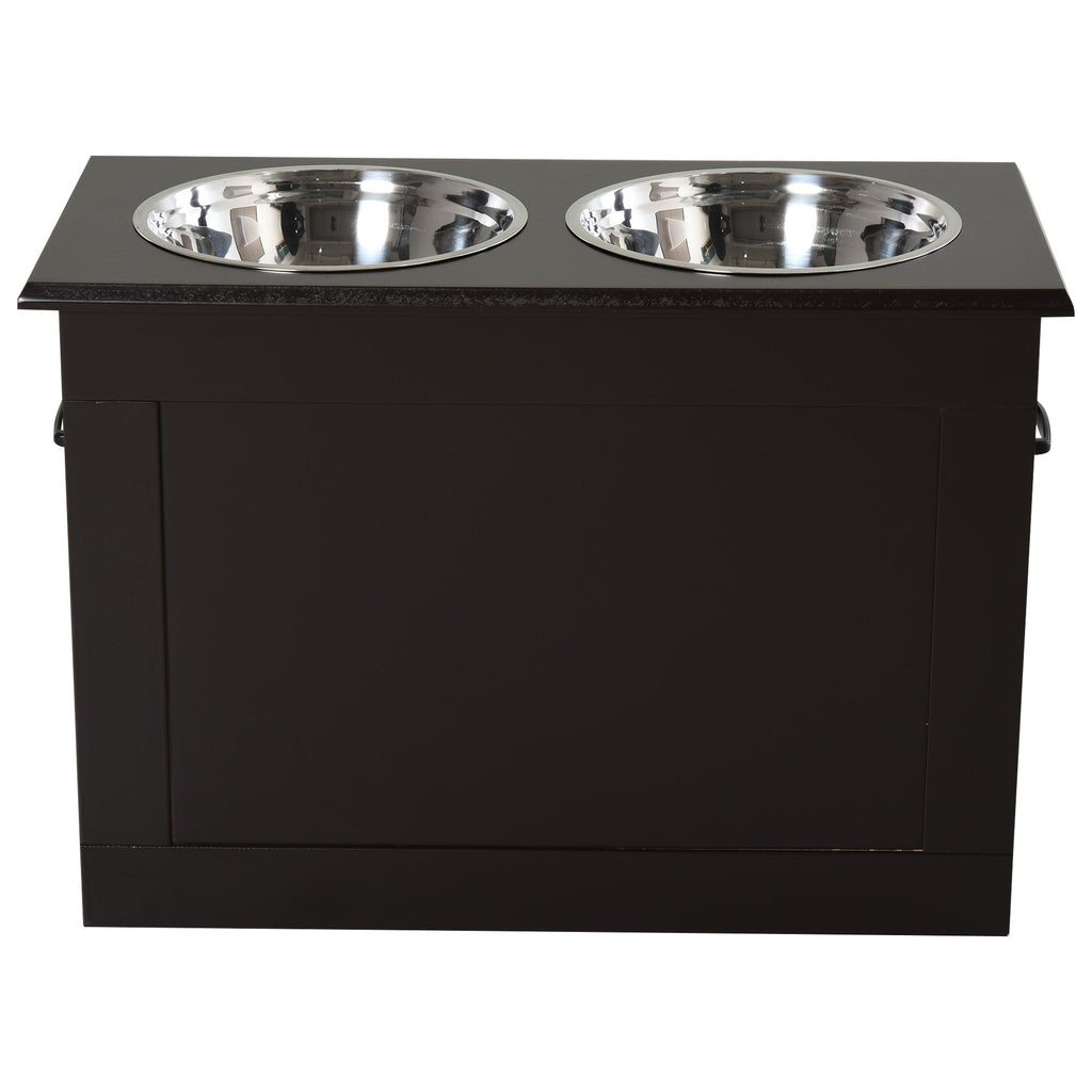 Raised Bowls for Large Dogs, MDF Bowl Stand with 2 Stainless Steel Bowls, 60x30x41 cm, Brown - Borge' Group Limited