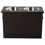 Raised Bowls for Large Dogs, MDF Bowl Stand with 2 Stainless Steel Bowls, 60x30x41 cm, Brown - Borge' Group Limited