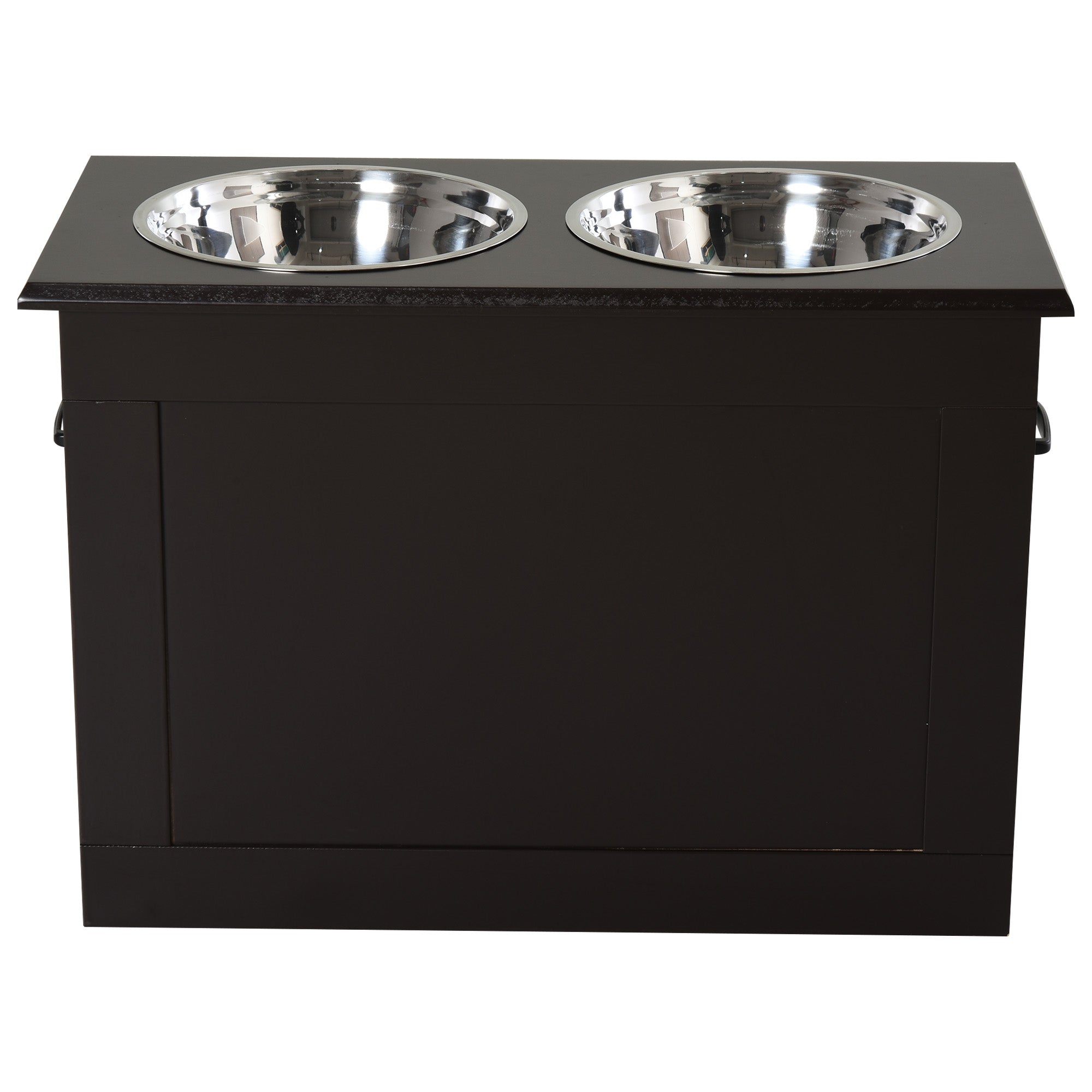 Raised Bowls for Large Dogs, MDF Bowl Stand with 2 Stainless Steel Bowls, 60x30x41 cm, Brown - Borge' Group Limited