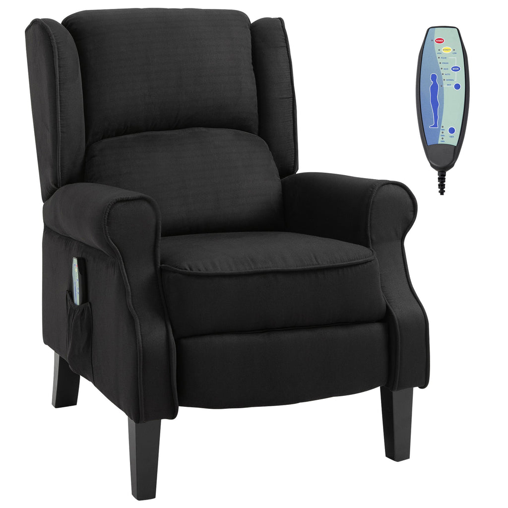 Black Reclining Armchair with heating and remote control, 78x84x101cm, black - Borgè