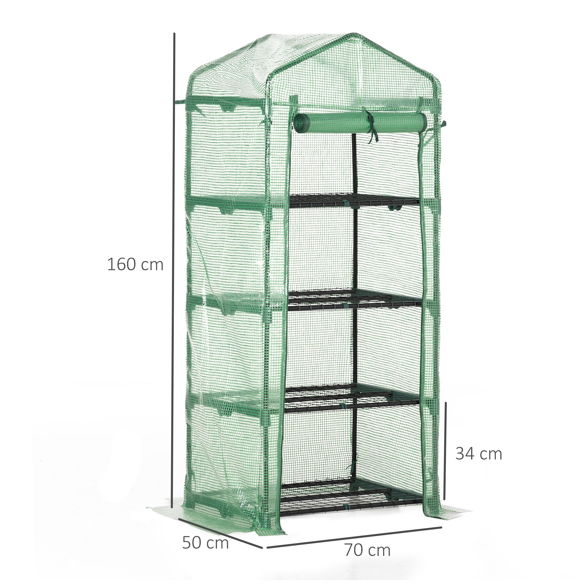 Vertical Plant Greenhouse with 4-Tier Steel and PE Shelf Dark Green, 70x50x160cm - Borge' Group Limited