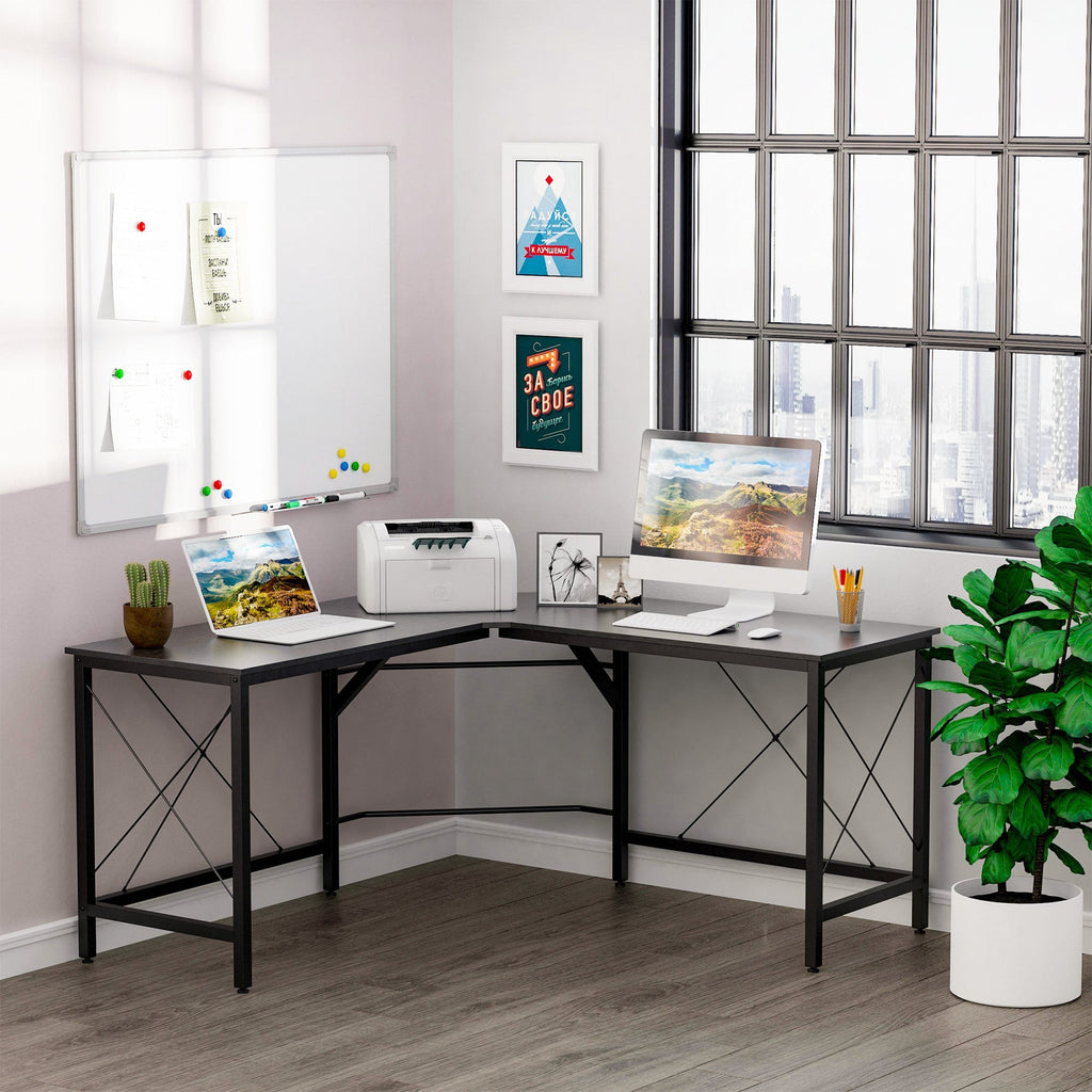 Desk spacious corner of wood and metal, black - Borgè