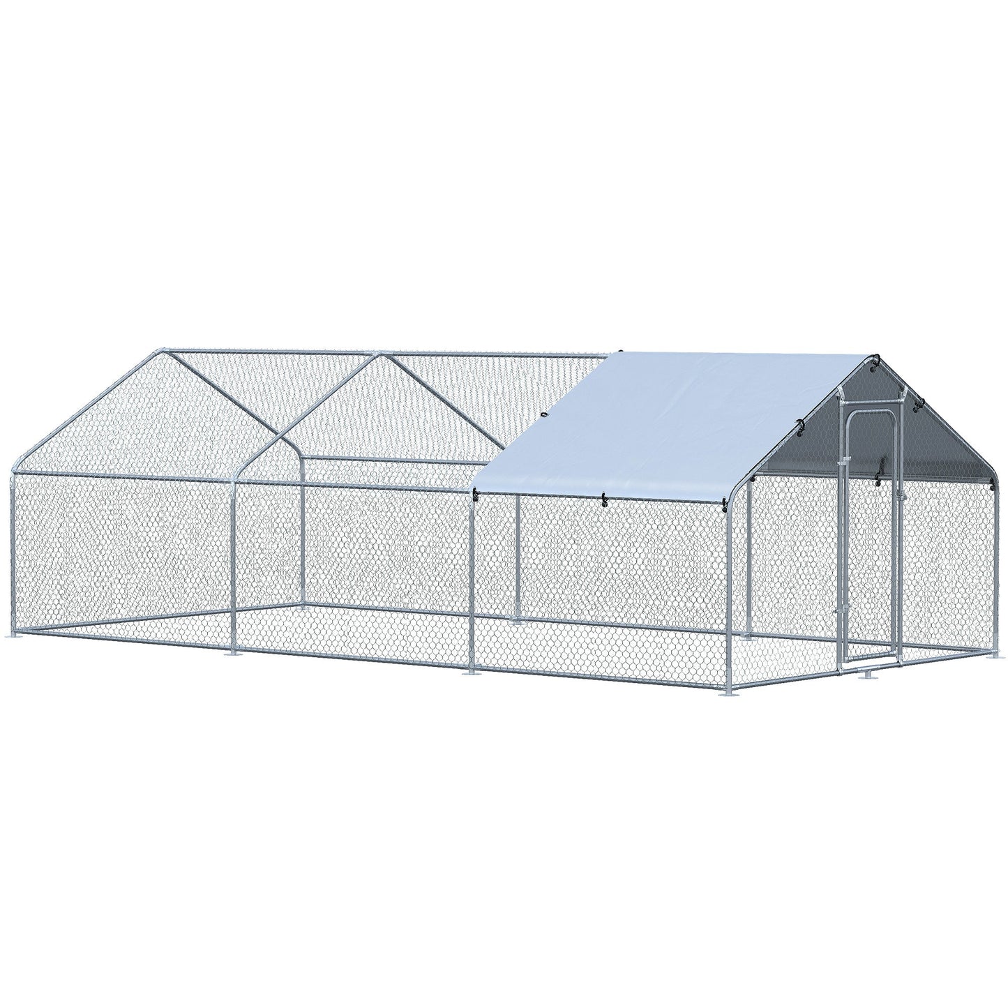 Pawhut Pollaio for Outdoor Chickens in metal with Oxford fabric cover, 600x303.5x195 cm, silver - Borgè