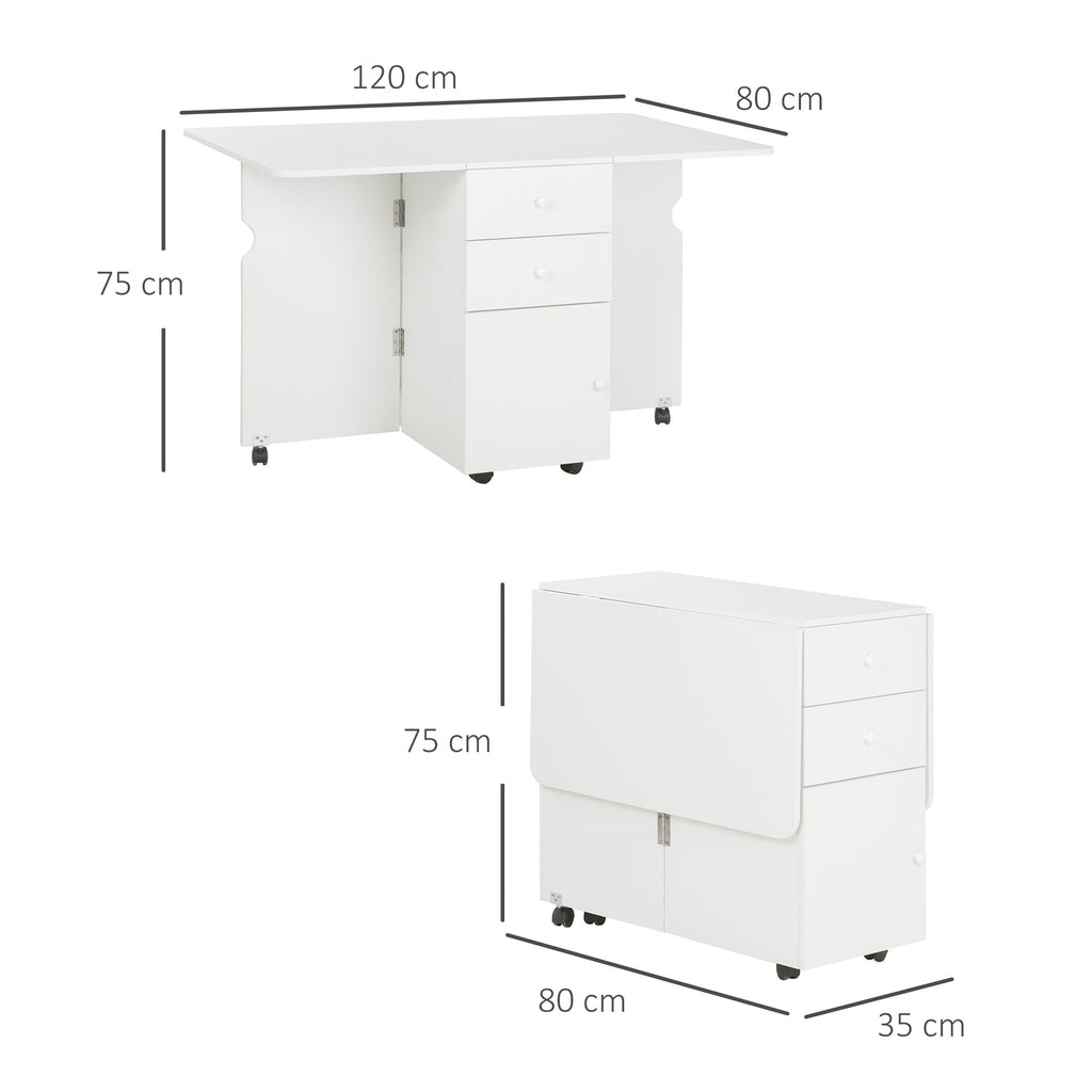 Homcom Ribal kitchen table with 2 drawers and cabinet with ante, in chipboard, 120x80x75 cm, white - Borgè