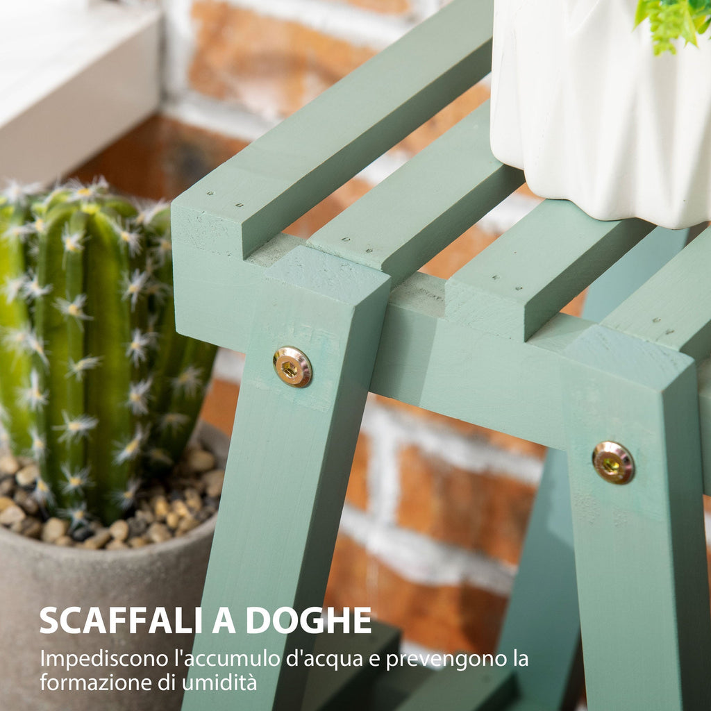3-Tier Indoor Outdoor Fir Wood Plant Stand, 76x26x76cm, Light Green - Borge' Group Limited