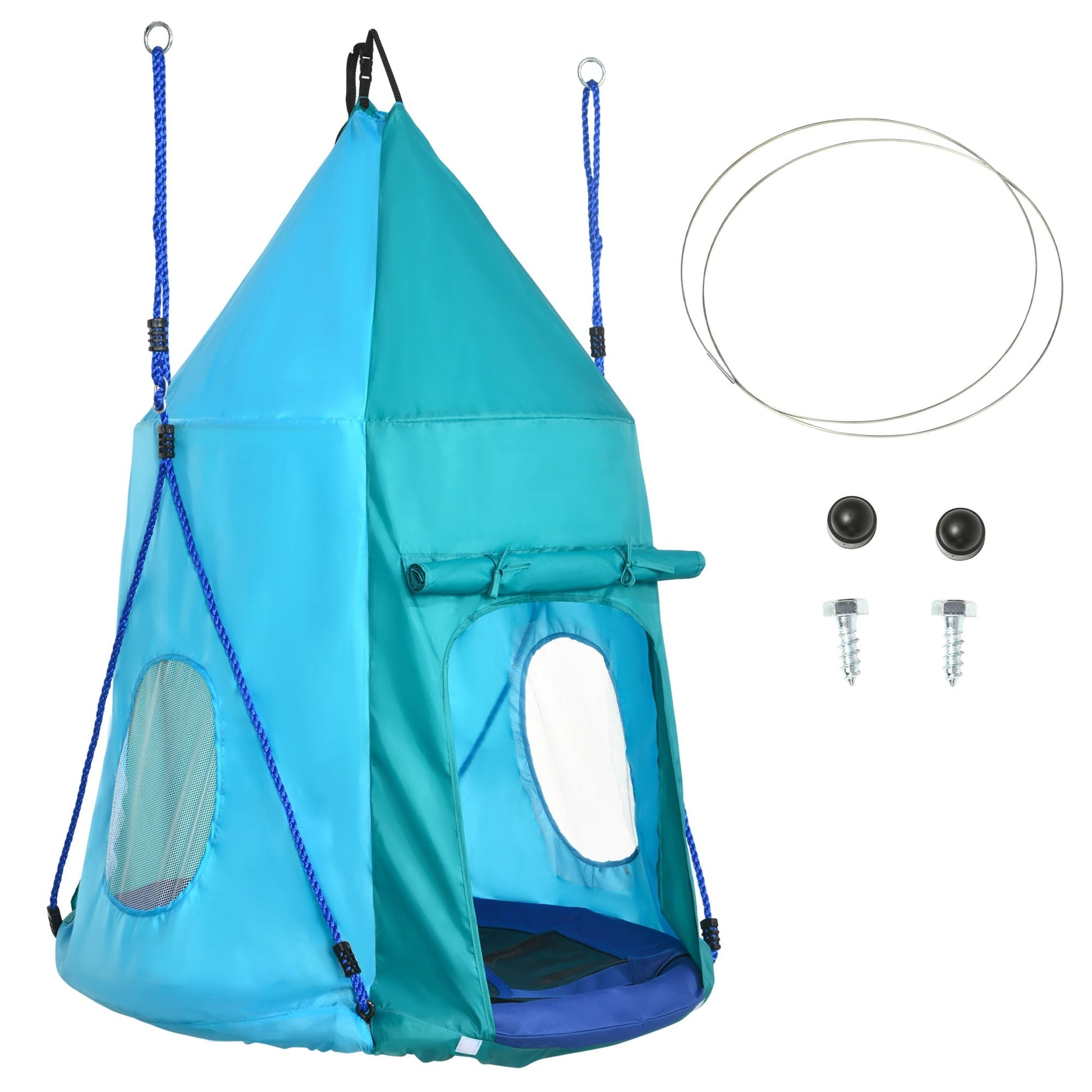 Outsunny Garden swing with 3-8 year olds curtains, Ã˜100cm and adjustable strings, blue - Borgè