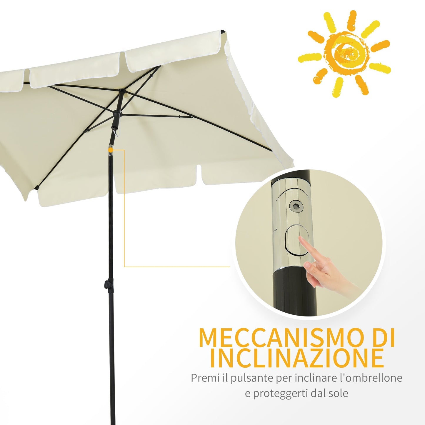 Outsunny rectangular parasol with inclinable pole in cream polyester - Borgè