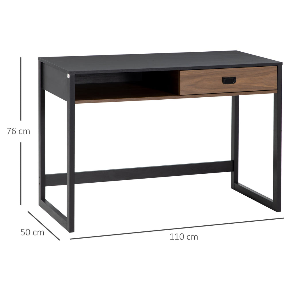 desk for room and office with industrial style drawer, 110x50x76cm, walnut and black - Borgè