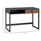 desk for room and office with industrial style drawer, 110x50x76cm, walnut and black - Borgè