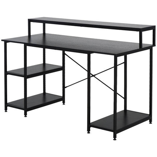 computer desk with shelves for monitor and CPU, home office desk, study and work, black, 140 x 60 x 93cm - Borgè