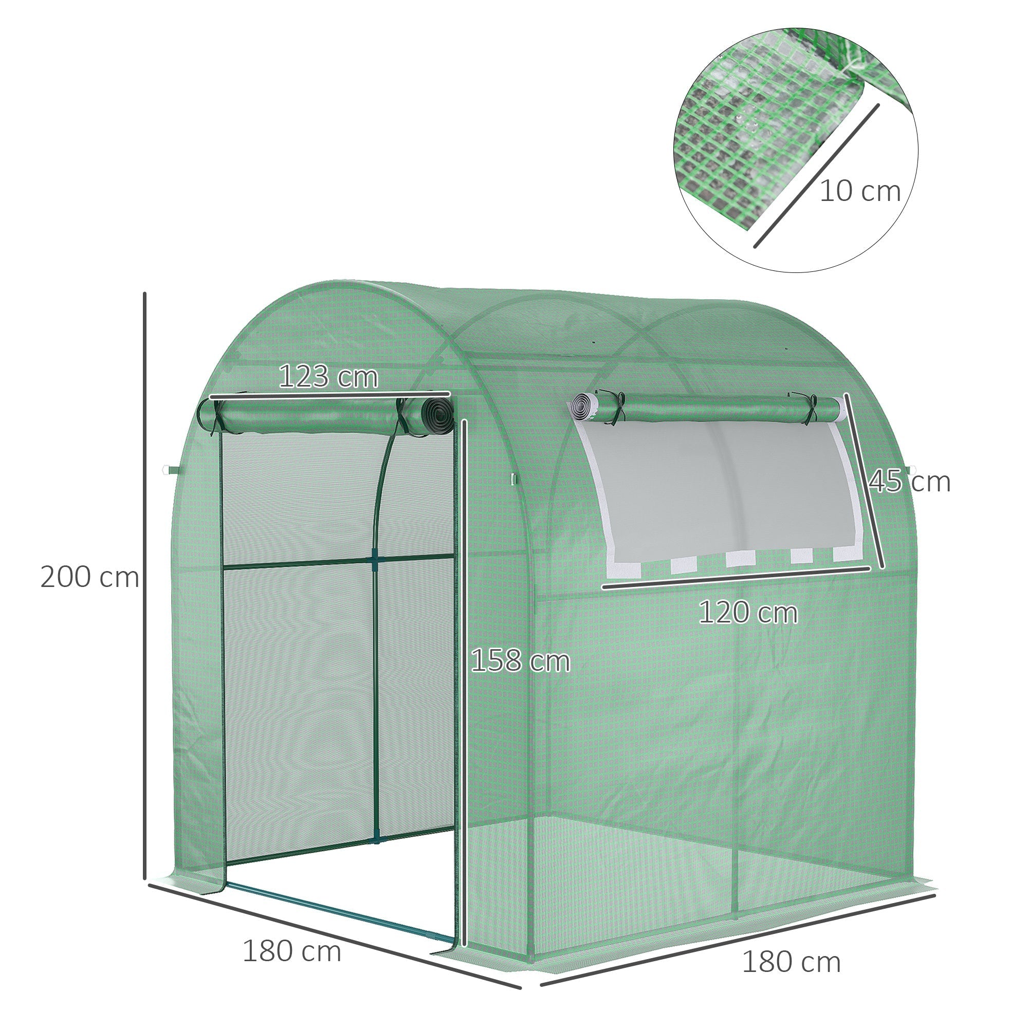 Greenhouse Tunnel Garden Greenhouse with Roller Doors and Windows in Green PE, 180x180x200cm - Borge' Group Limited