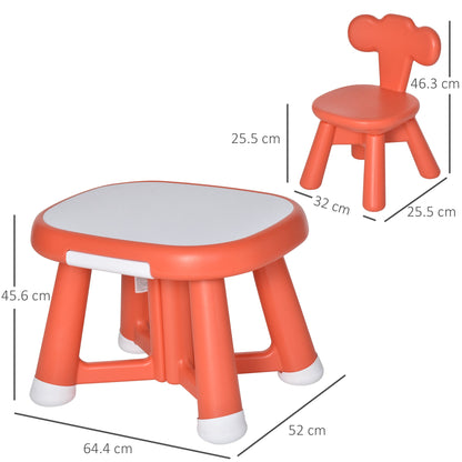 set table with 2 children's chairs and work surface with white blackboard