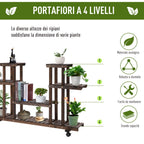 4-Tier Flower Rack, Indoor and Outdoor Wooden Planter with 4 Wheels, 123.5 x 33 x 80cm - Borge' Group Limited