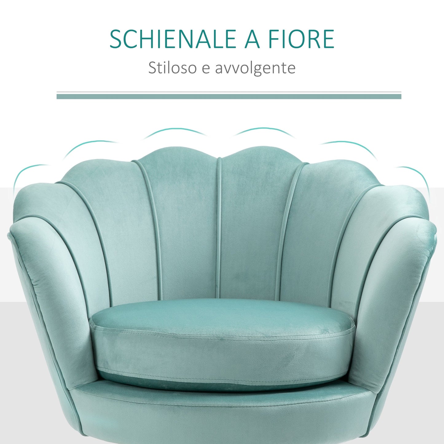 SEASHELL Design Light Green Velvet Chamber Armchair With Back | 76x67x74cm - Borgè