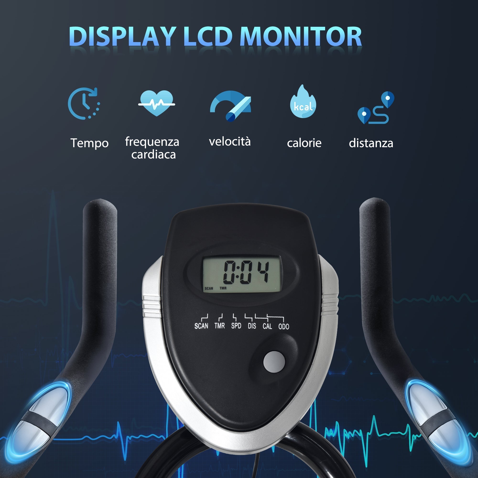 Cycle for Cardio Trainer training with LCD monitor in steel - black - Borge' Group Limited