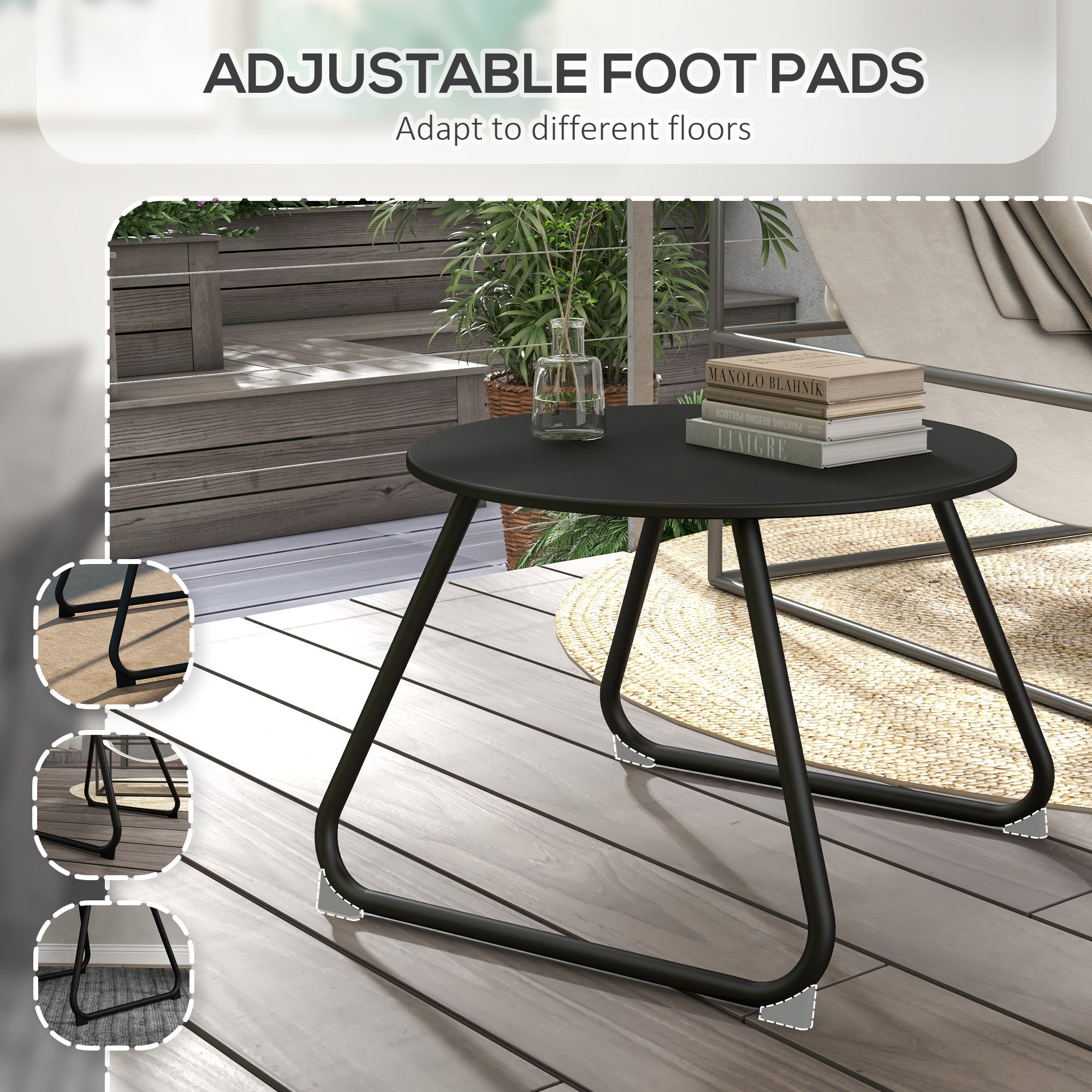 Outsunny outdoor table Ã˜48x37 cm in black metal with adjustable feet - Borgè
