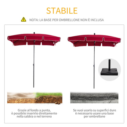 Outsunny rectangular garden umbrella with adjustable inclination and aluminum pole, 198x130x240cm, red and black - Borgè