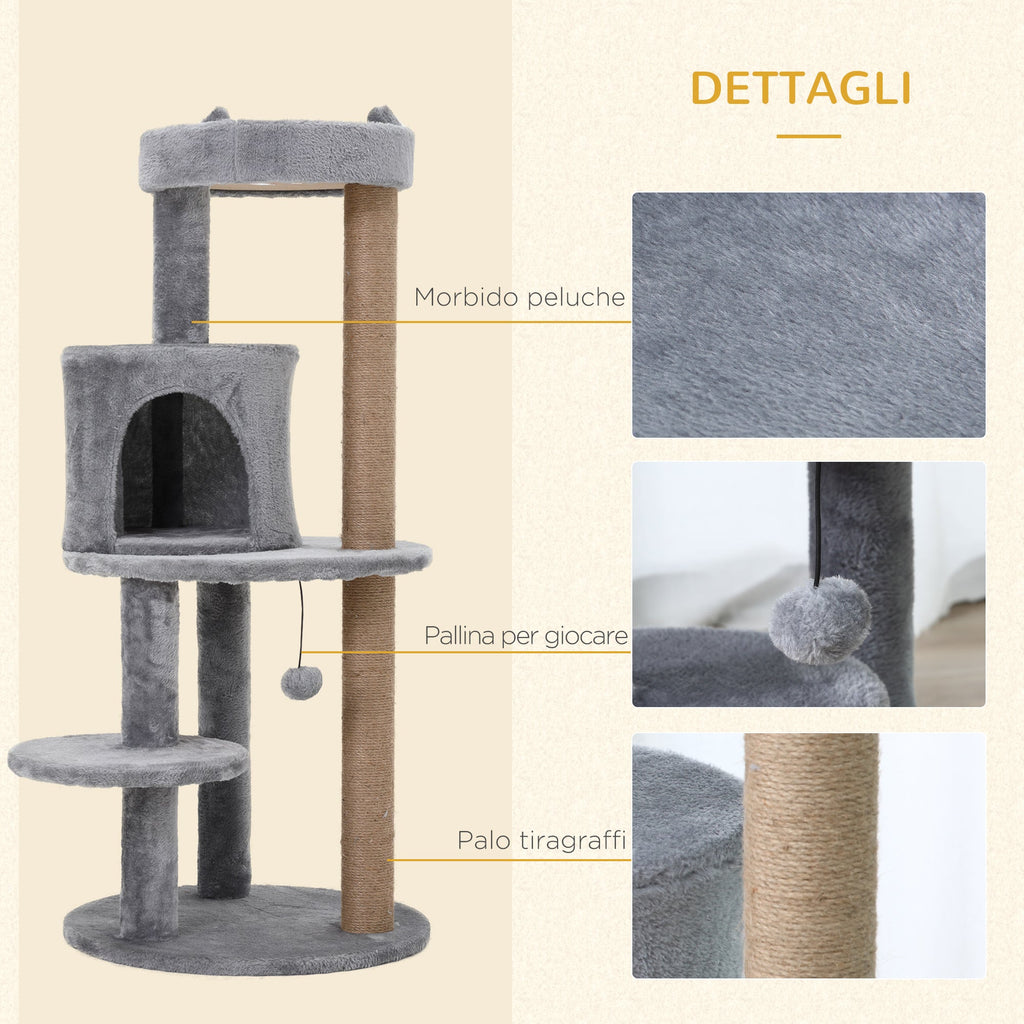 Cat Tree for cats with Scratch Pole 1-2 cats of 4.5kg with 3 levels Grey 48x48x104cm - Borge' Group Limited