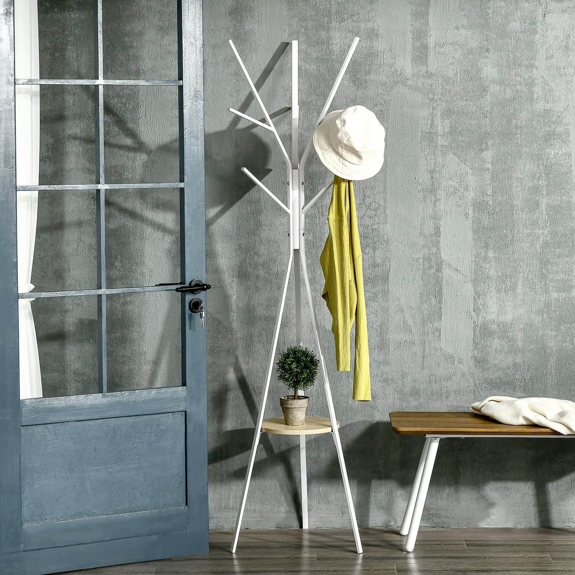 Modern White Coat Hanger for Entrance / Living Room | 45x45x180cm - Borgè