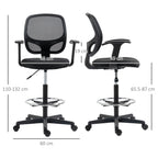 Vent office chair with adjustable height with armrests, wheels and padded seat, 60x56x110-132 cm, black - Borgè