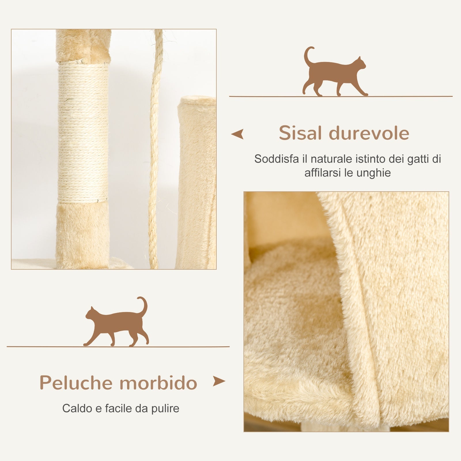 Beige Cat Tree for cats with Scratch Pole , 40x40x114cm - Borge' Group Limited