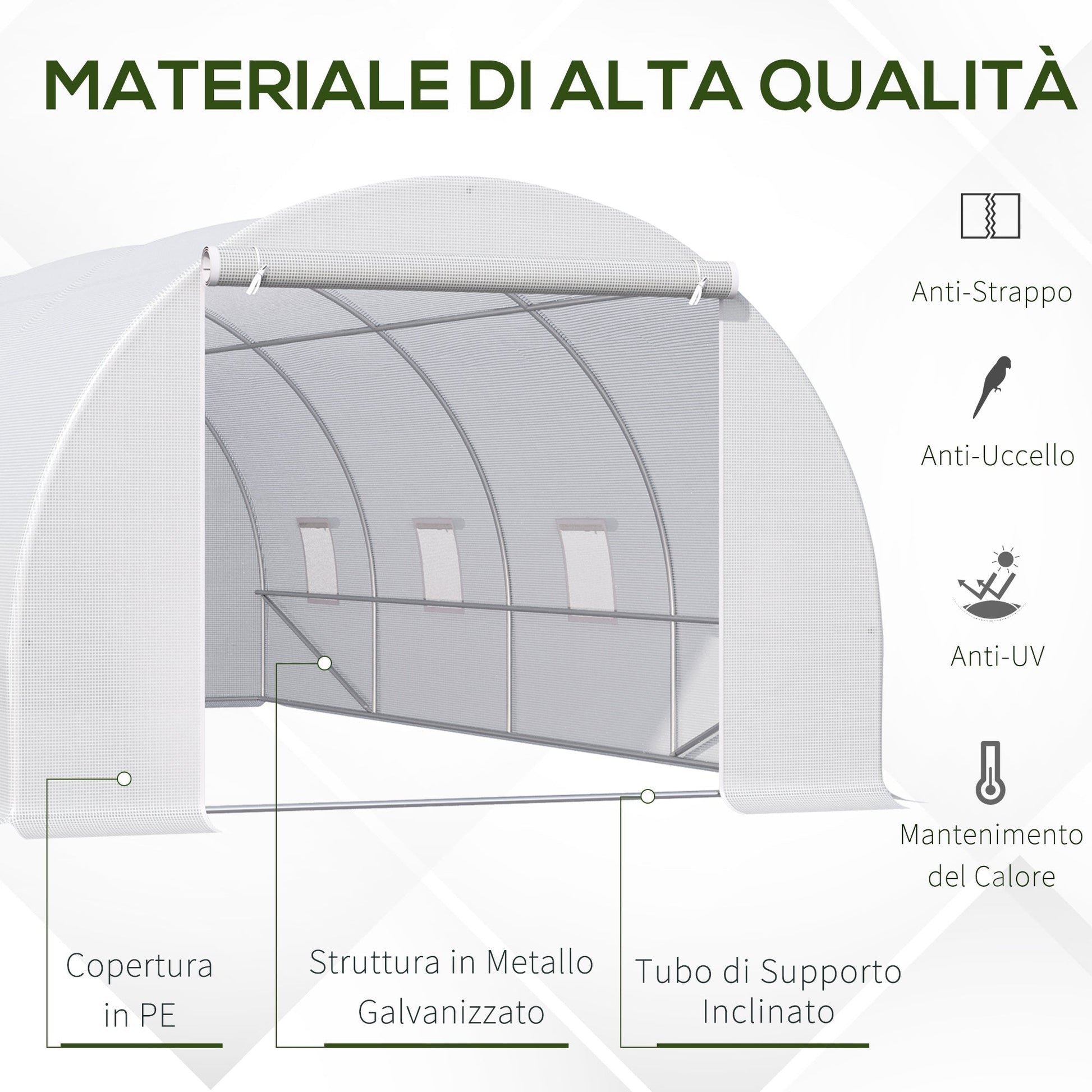 Outsunny 4.5x3x2m Tunnel Greenhouse for Vegetable Garden with Sloping Roof in PE and Steel Pipes Dark Green - Borgè