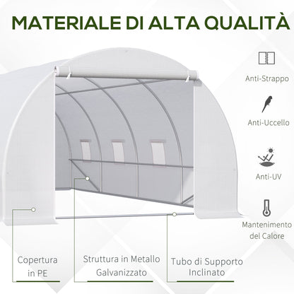 Outsunny 4.5x3x2m Tunnel Greenhouse for Vegetable Garden with Sloping Roof in PE and Steel Pipes Dark Green - Borgè