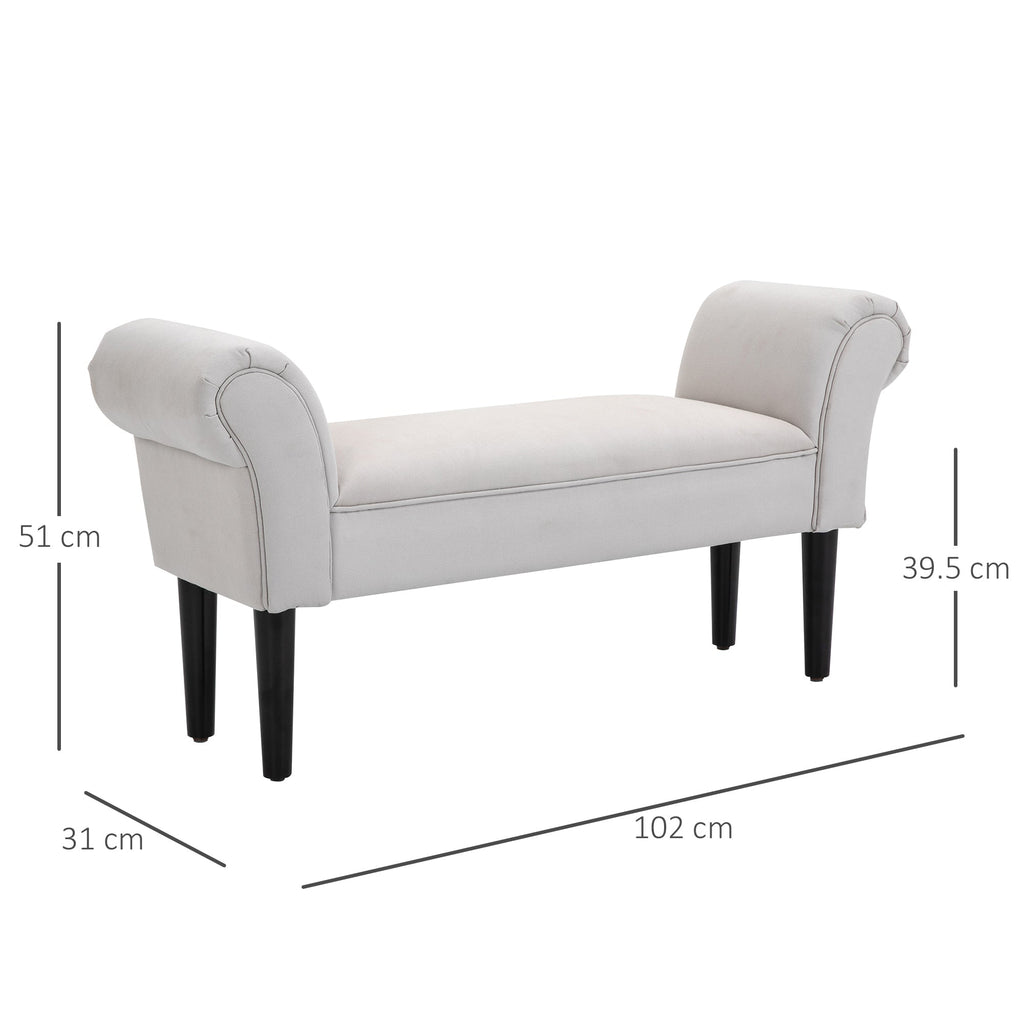 Ottoman Padded Bed Bench with Rolled Armrests, 102x35x51cm, Light Grey - Borgè