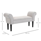 Ottoman Padded Bed Bench with Rolled Armrests, 102x35x51cm, Light Grey - Borgè