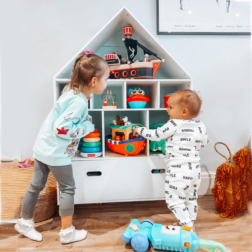 Bookcase Toy Storage Shelf for Children's and Teens' Bedroom with White Cube Shelves, Two Colors Changed, Blue and Pink 82x30x126cm - Borgè