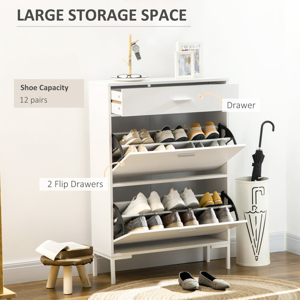 Modern Mobile Mobile for 12 pairs of shoes with 2 limelight and drawer doors, 76x26x110 cm, white - Borgè