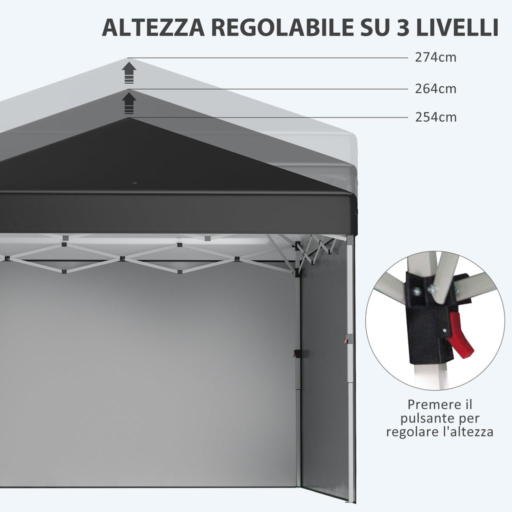 Height-Adjustable Pop Up Foldable Garden Gazebo with 2 Walls and Bag Included, 297x297x274 cm, Black - Borge' Group Limited