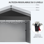 Height-Adjustable Pop Up Foldable Garden Gazebo with 2 Walls and Bag Included, 297x297x274 cm, Black - Borge' Group Limited