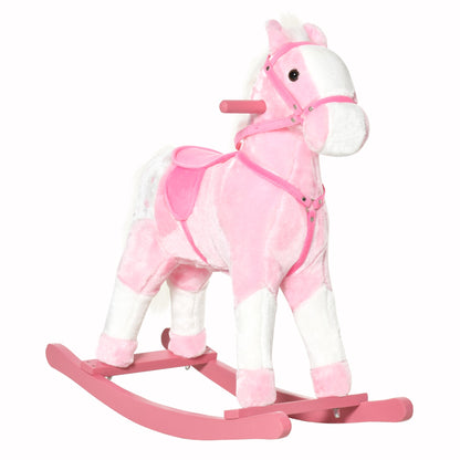 Homcom wooden horse in wood with animal sound toy gift for children 74 x 28 x 65cm pink - Borgè