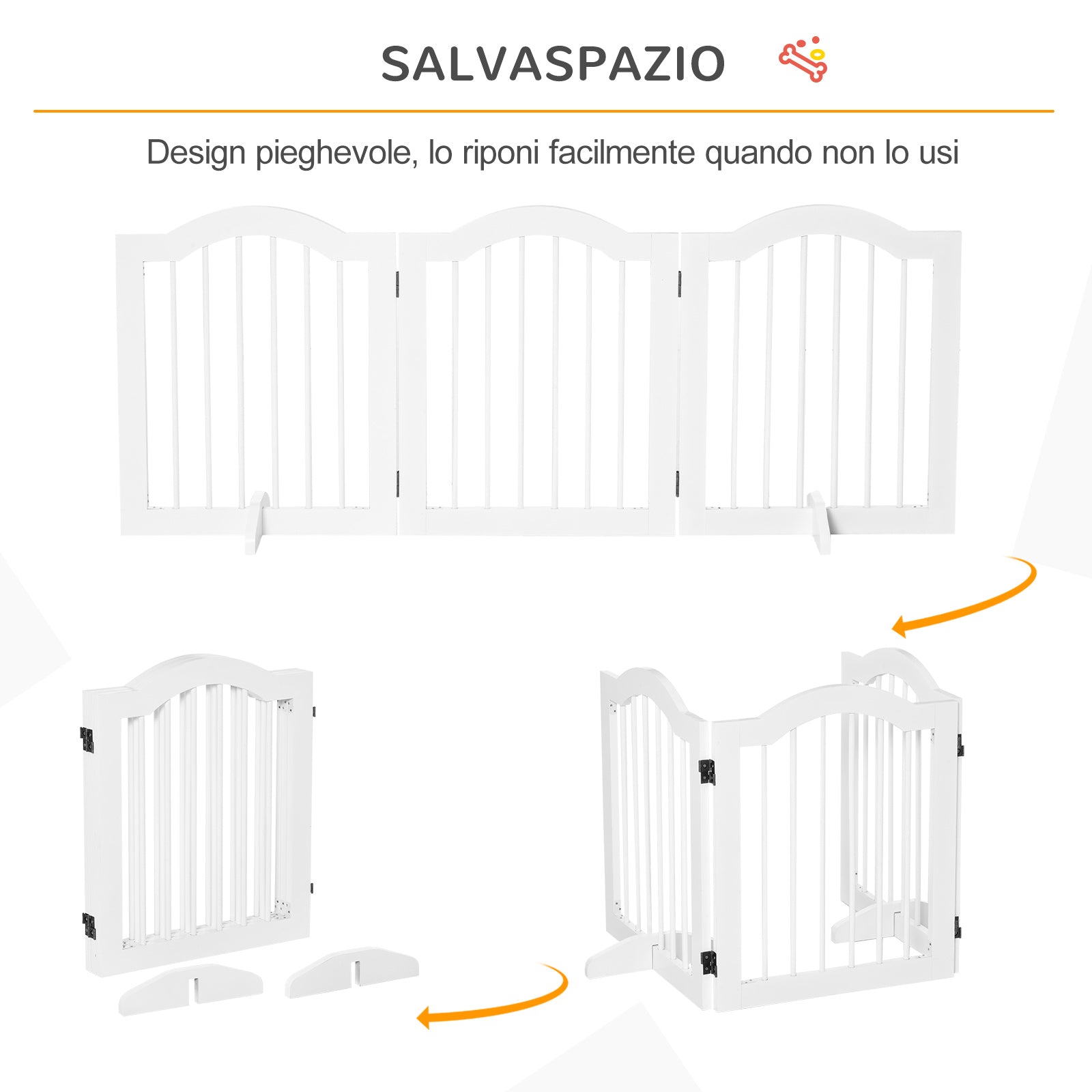 3 Section Folding Wooden Dog Gate, 154.5x29. 5x61cm, White - Borge' Group Limited
