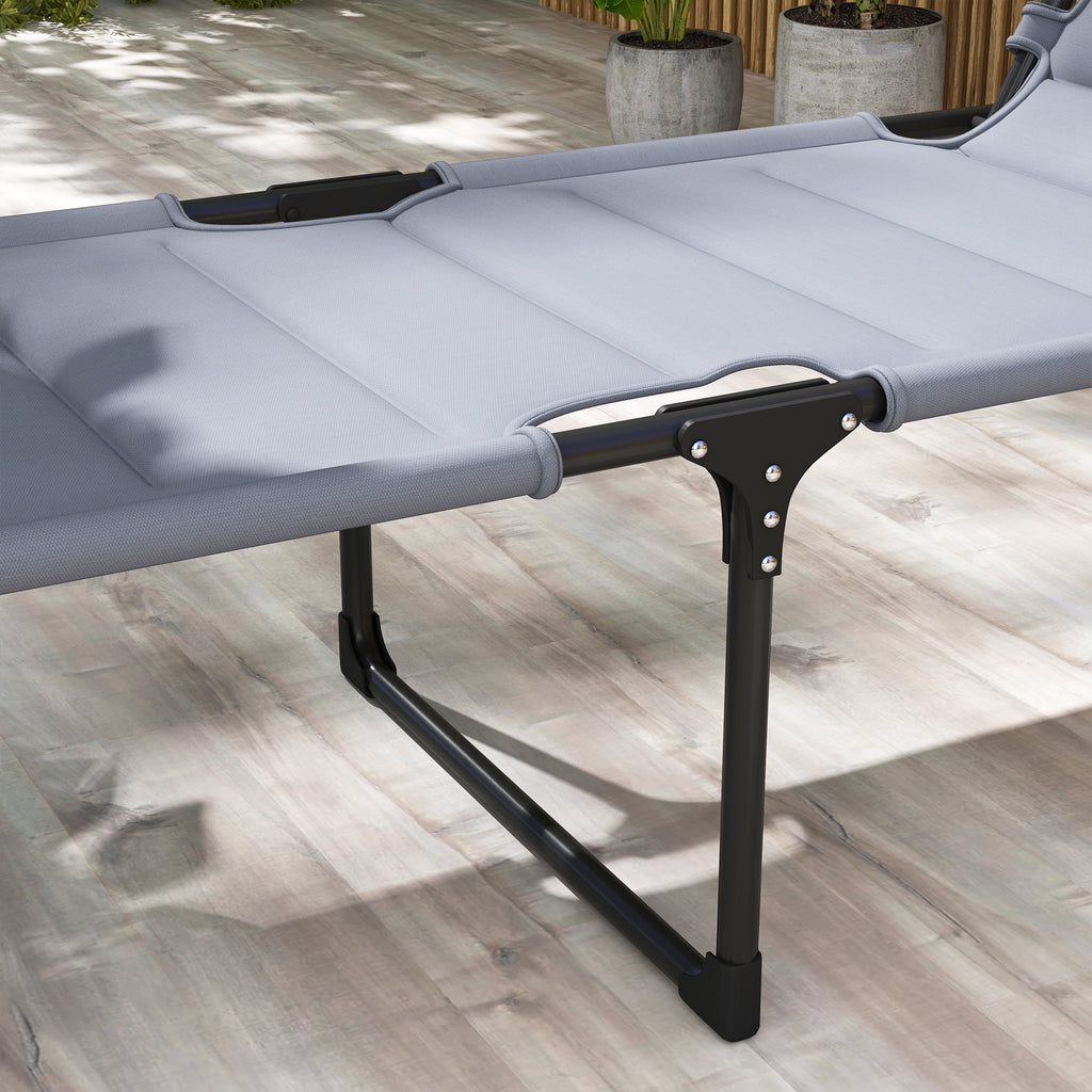 Outsunny folding sun bed with 4 -level adjustable backrest, pillow and padding, gray - Borgè