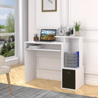 Modern Desk With Keyboard and Fabric Drawer, 100x40x86.6cm, Black and White - Borgè