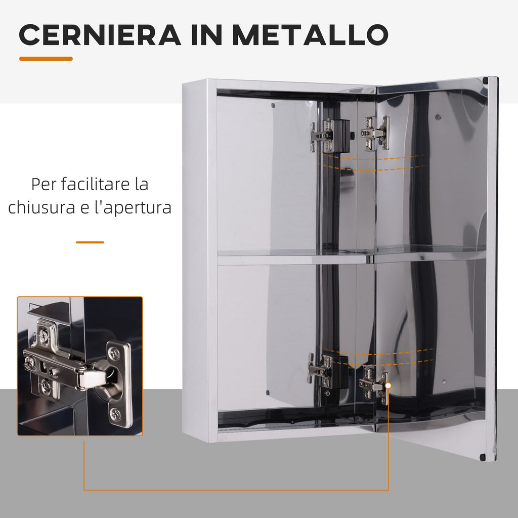 steel bathroom mirror with door and container with 2 shelves, 55x14x30cm - Borgè