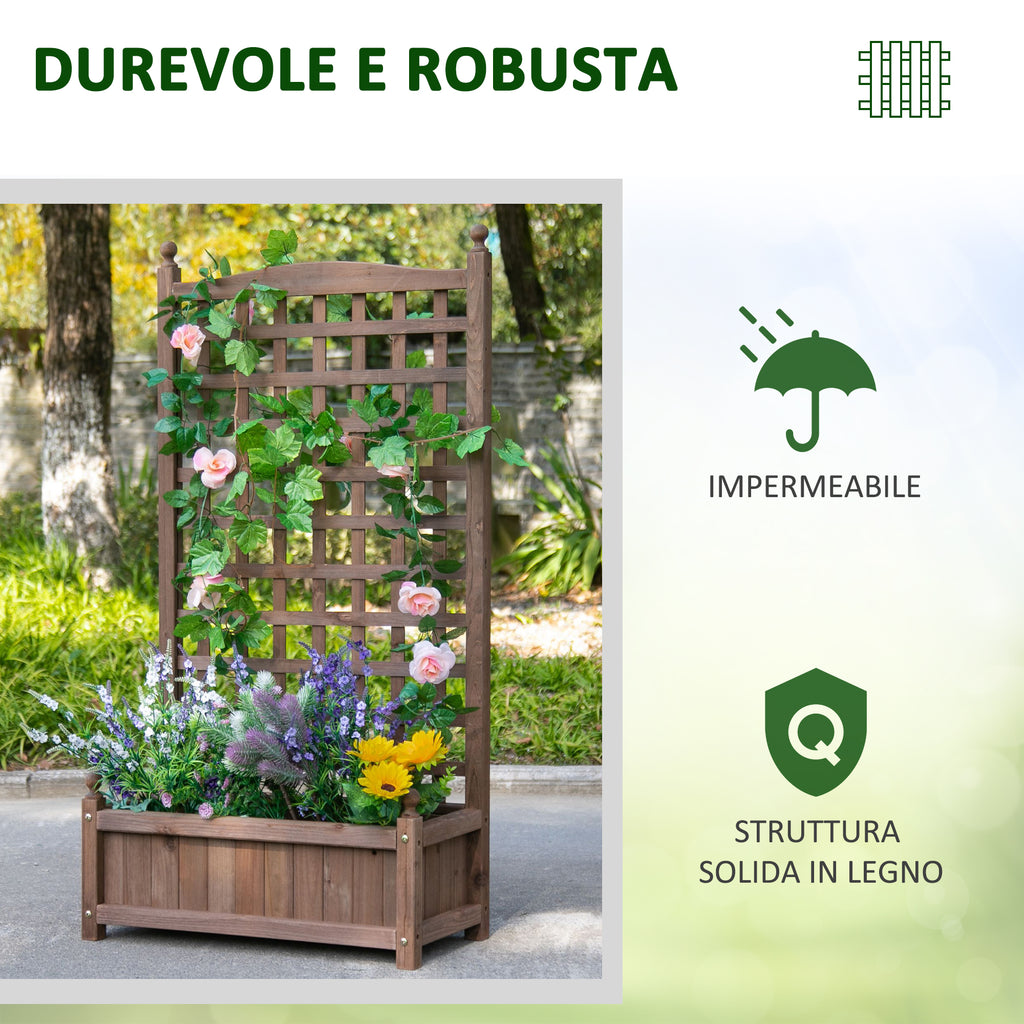 Outsunny Outdoor Wooden Fioriera with grilled for climbing plants, 64x28x120cm, brown - Borgè