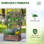 Outsunny Outdoor Wooden Fioriera with grilled for climbing plants, 64x28x120cm, brown - Borgè