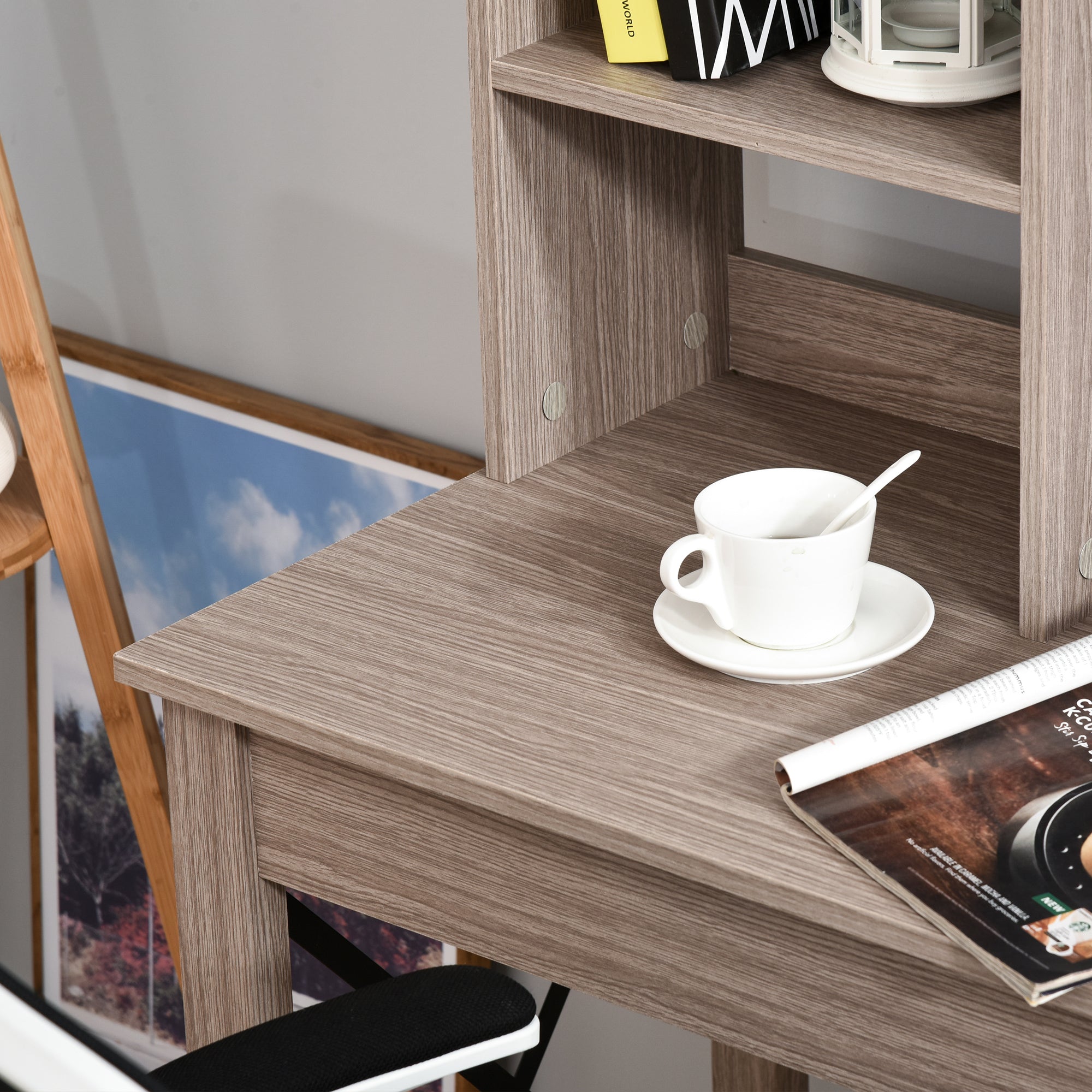 Desk Shelf with Bookcase Above in Wood for Bedroom, Children's Room or Office, Space Saving 105x50x137.5cm - Borgè