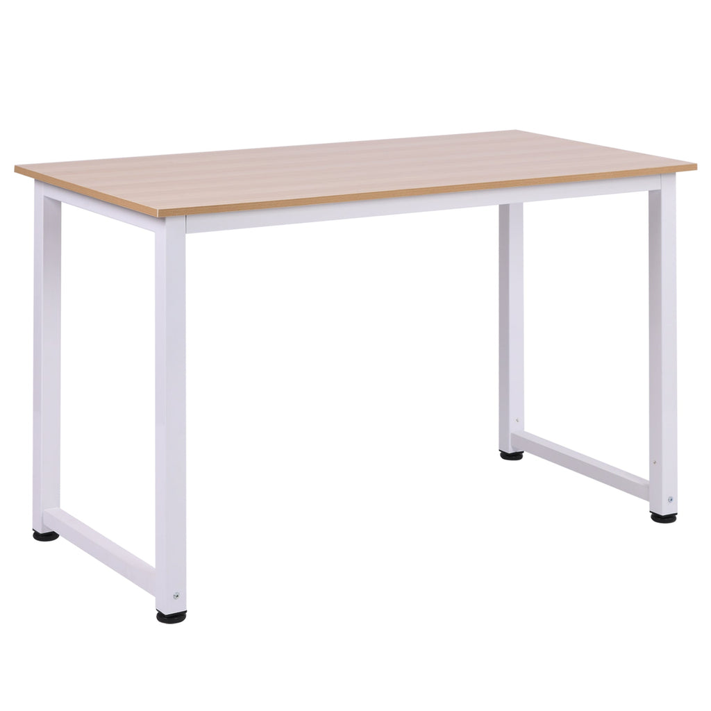Modern Computer Desk with Adjustable Legs and MDF and Metal Frame, Dining Table 120x60x76 cm, White and Wood Colour - Borgè