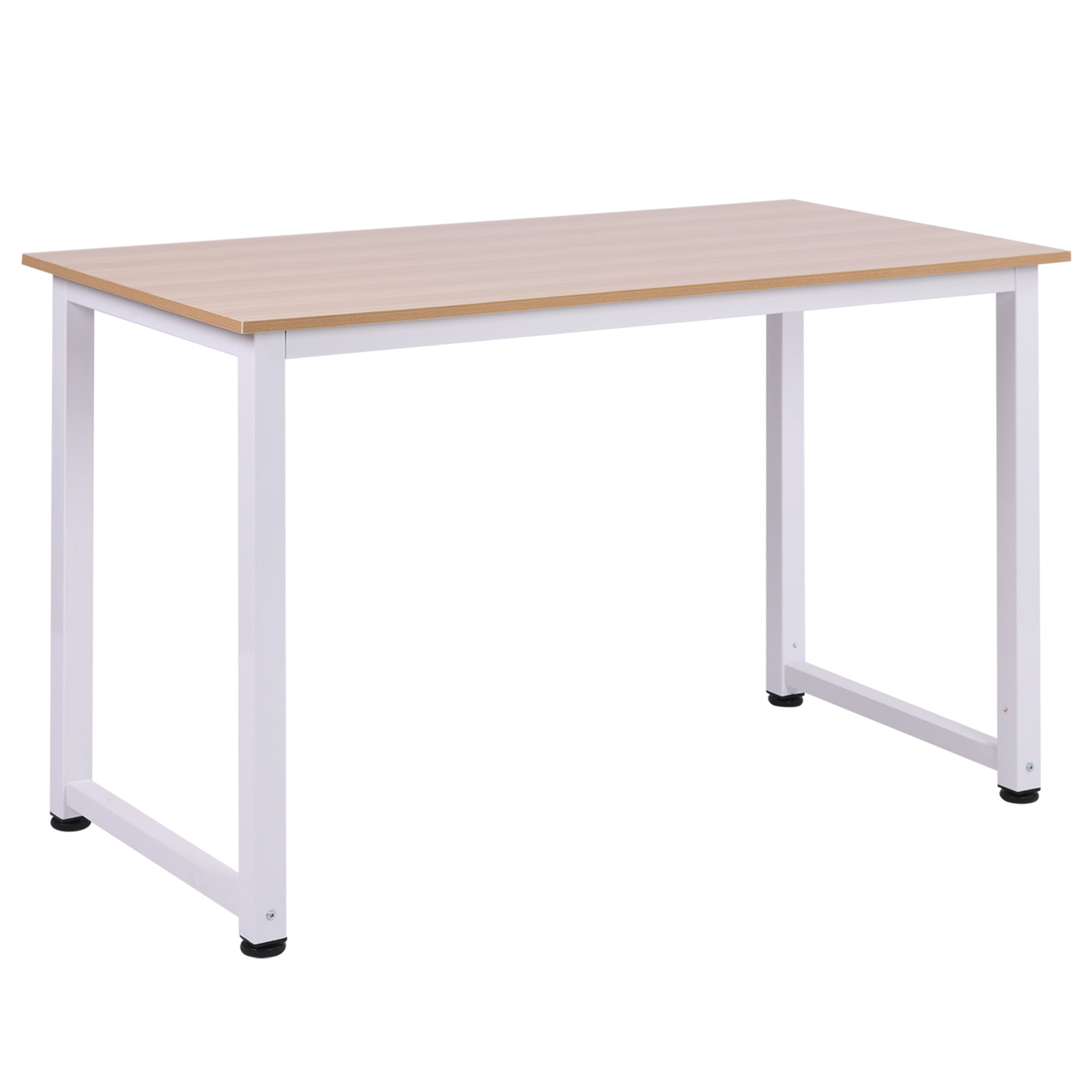 Modern Computer Desk with Adjustable Legs and MDF and Metal Frame, Dining Table 120x60x76 cm, White and Wood Colour - Borgè