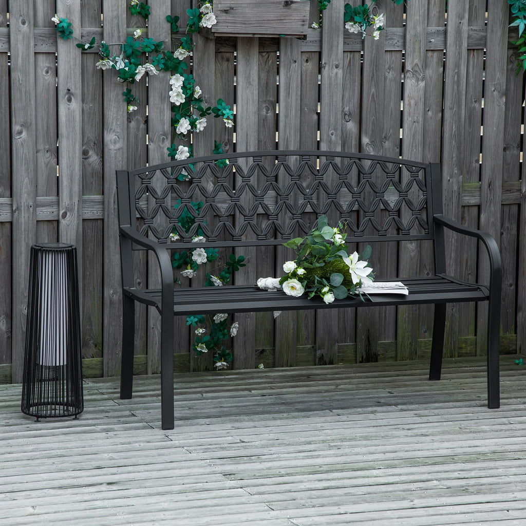 2-Seater Outdoor Bench with Armrests in Steel and Cast Iron, 128x58.5x89cm, Black - Borge' Group Limited