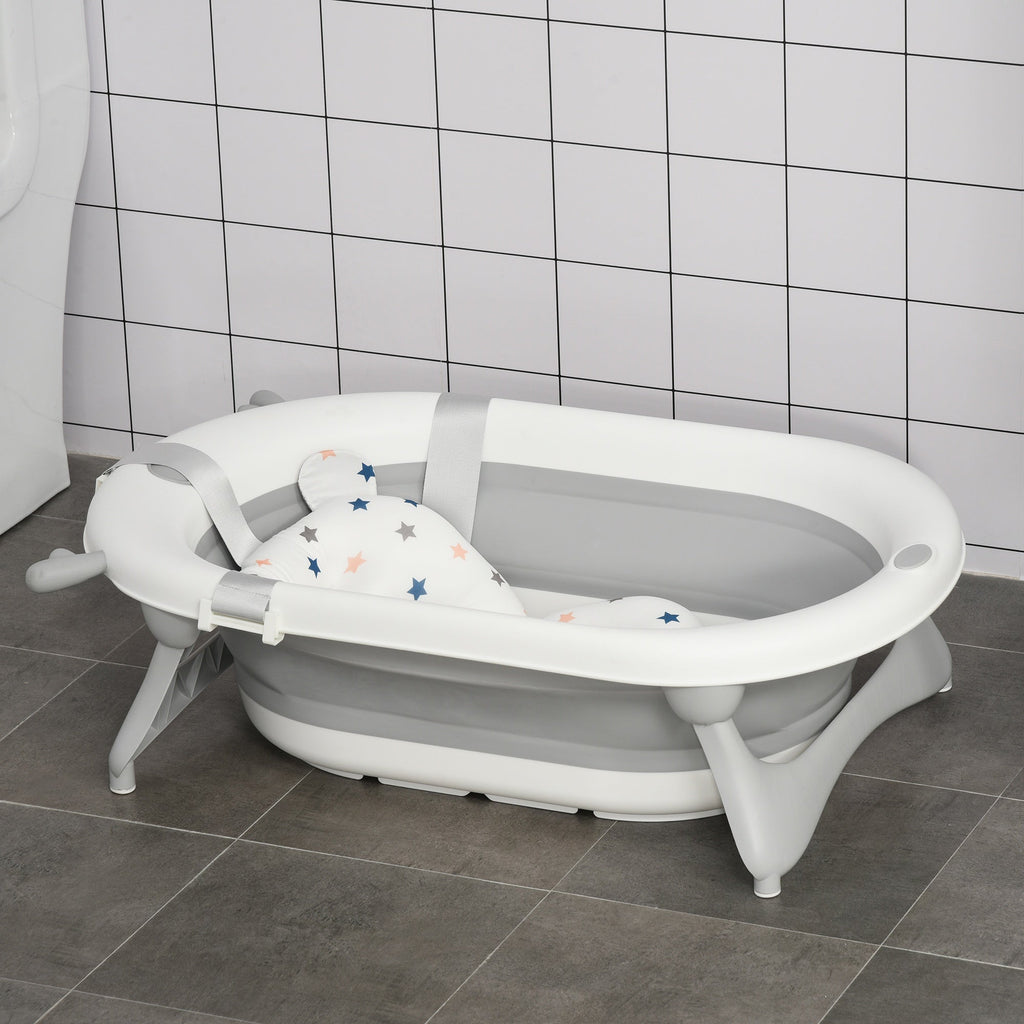 Homcom Folding bathtub for children 0-3 years with temperature and pillow indicator, 81.5x50.5x23.5cm, white - Borgè