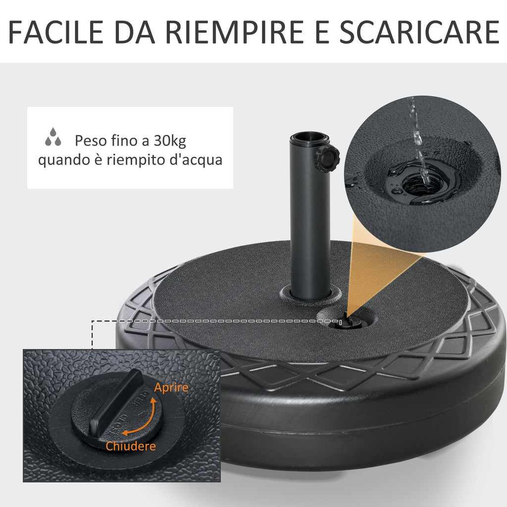 Round Umbrella Base Ø55cm Plastic 30kg for Ø38-48mm Poles, Black - Borge' Group Limited