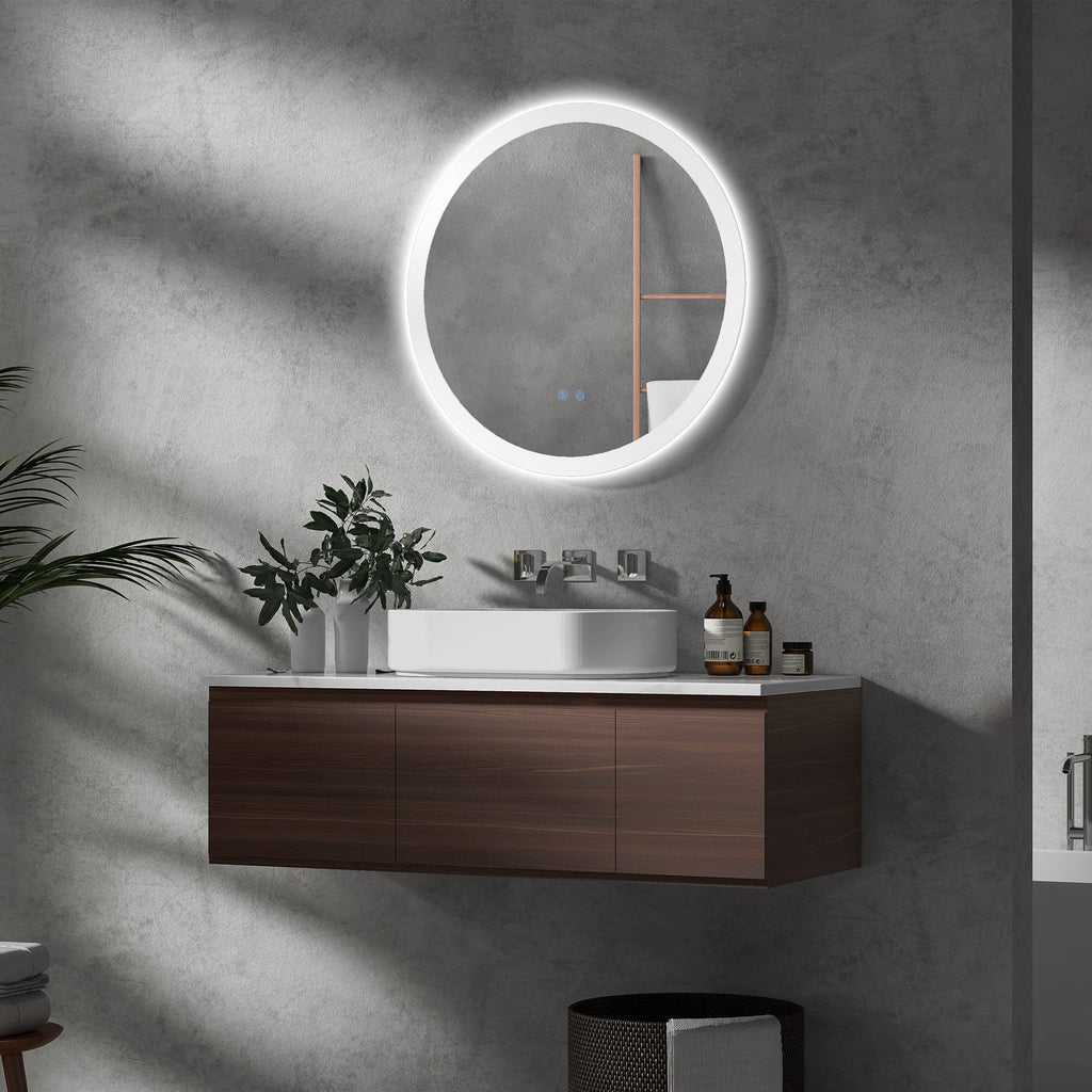 kleankin Round Bathroom Mirror with LED Lights, Wall-Mounted Dimmable Makeup Mirror with 3 Temperature Colours, Defogging Film, Memory Function, Hardwired, 70 x 70 cm - Borgè